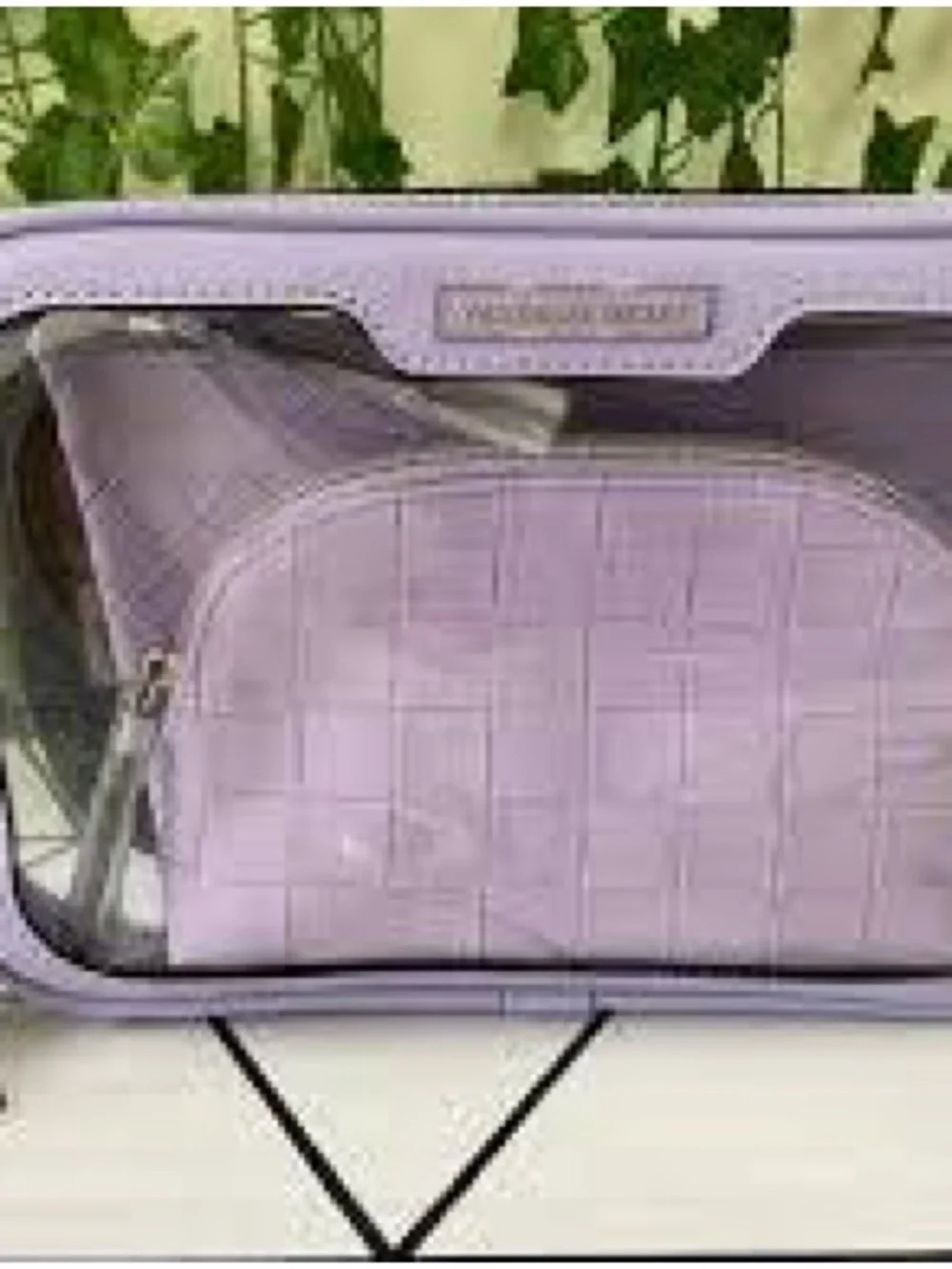 Victoria's Secret Lavender Quilted & Clear Cosmetic Bag Set
